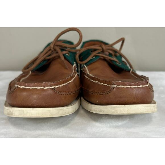 Men\'s Polo Ralph Lauren Canvas‎ Leather Loafers Green & Brown, Size 9D Boat Shoe main image 4